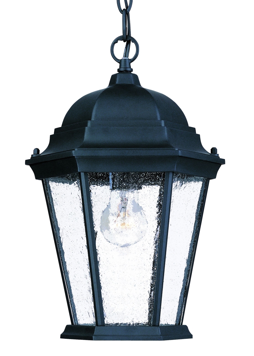 Picture of HomeRoots 399190 14 x 9.5 x 9.5 in. Richmond 1-Light Matte Black Hanging Light with Seeded Glass