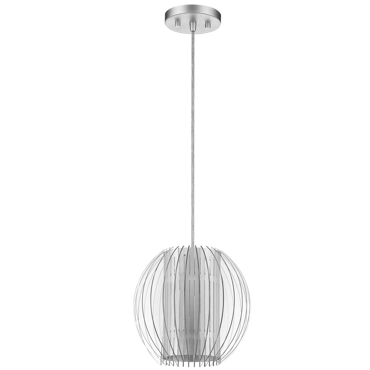 399196 8 x 8.25 x 8.25 in. Phoenix 1-Light Metallic Silver Pendant with Acrylic & Steel Shade