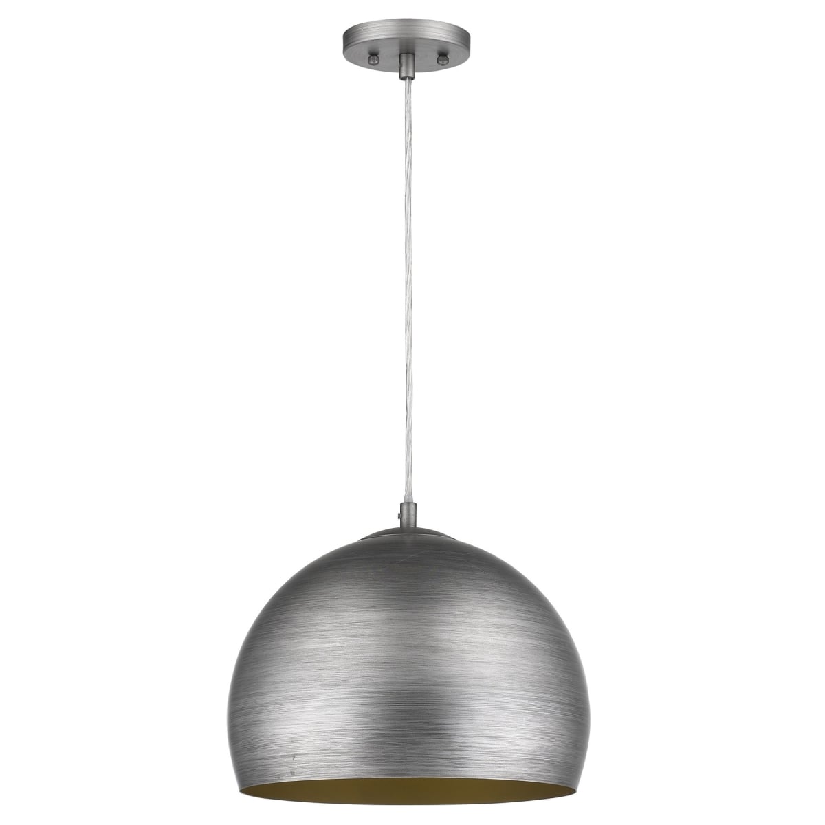 13.75 in. Latitude 1-Light Hand Painted Weathered Pewter Pendant with Gold Interior Shade