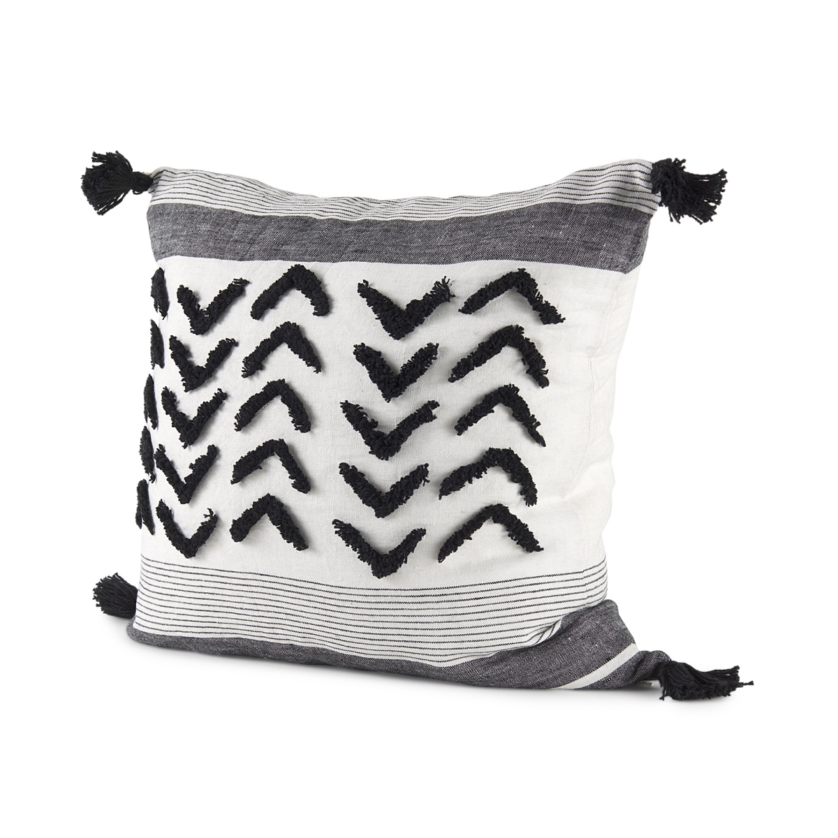 1 x 20 x 20 in. White & Gray Fringed Pillow Cover