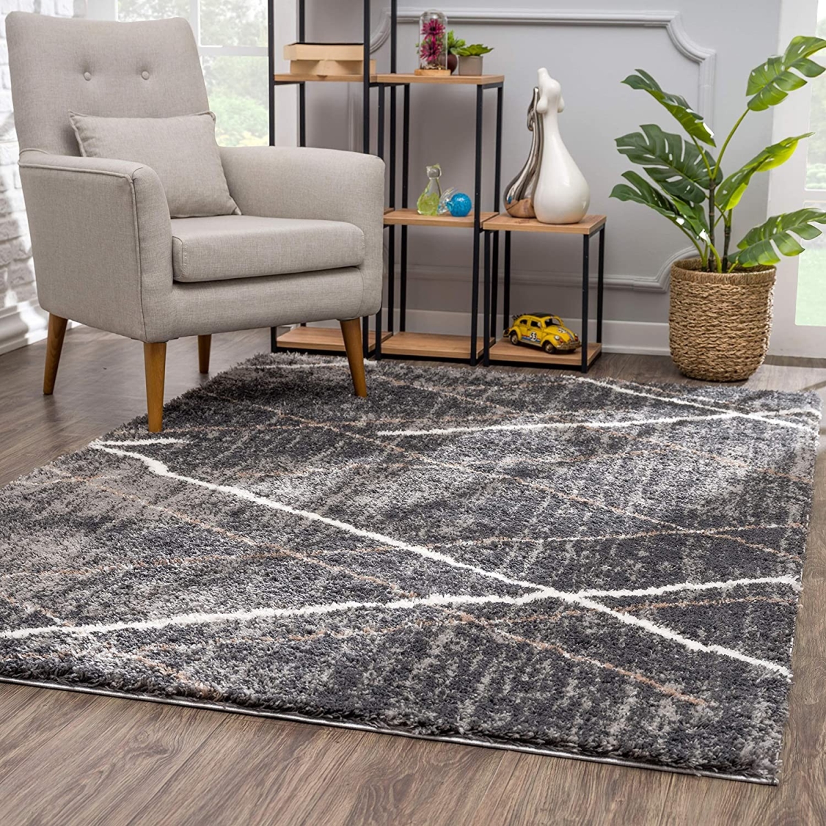 392343 5 x 8 ft. Gray Modern Distressed Lines Area Rug