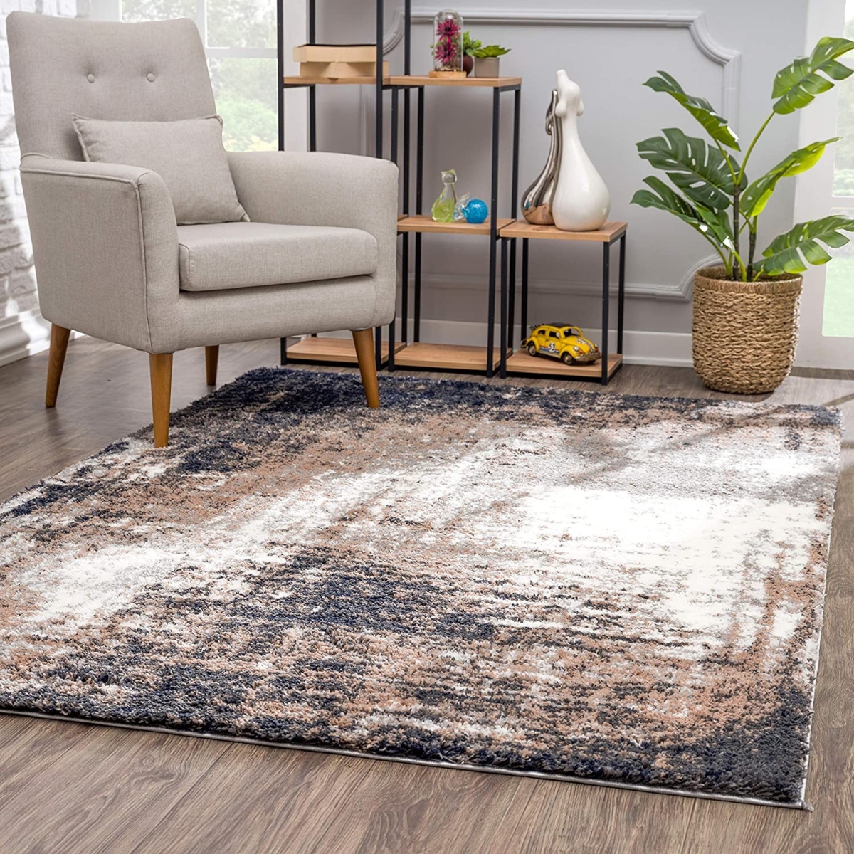 Retro Modern Area Rug - Ivory & Navy - 5 x 8 ft.