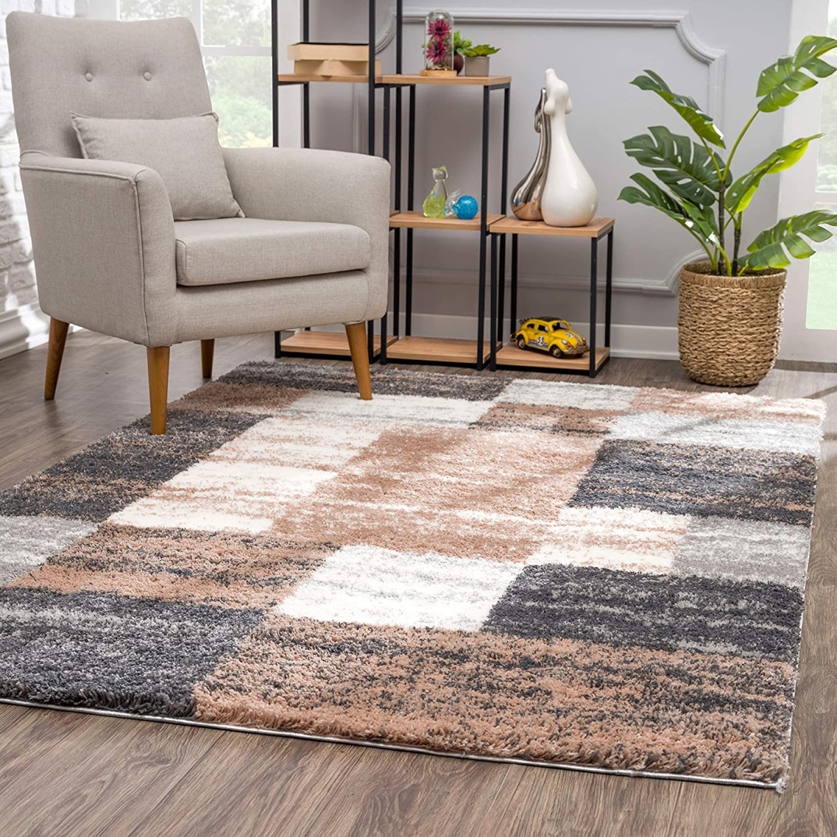 5 x 8 ft. Beige Modern Blocks Area Rug