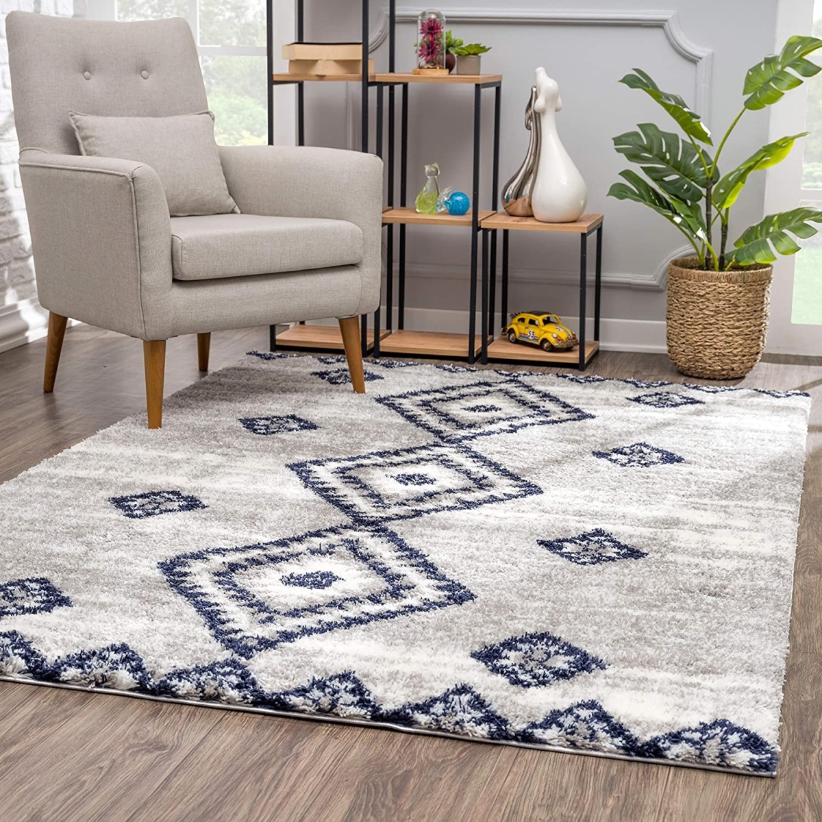 392373 5 x 8 ft. Gray & Navy Boho Chic Area Rug