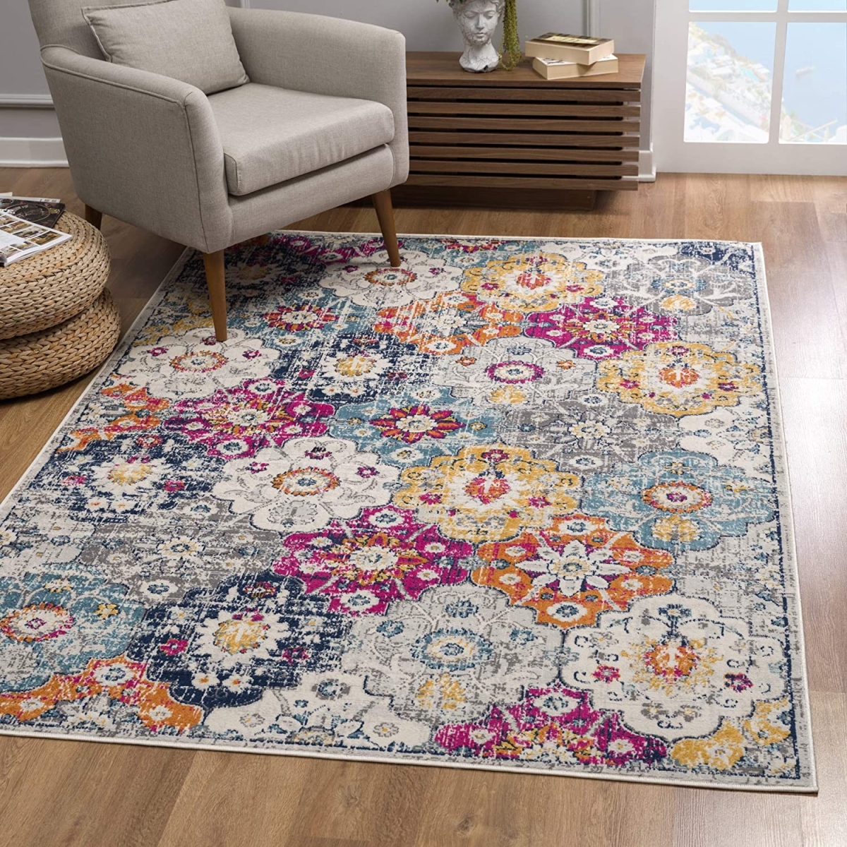 392936 7 x 10 ft. Rust Distressed Floral Area Rug
