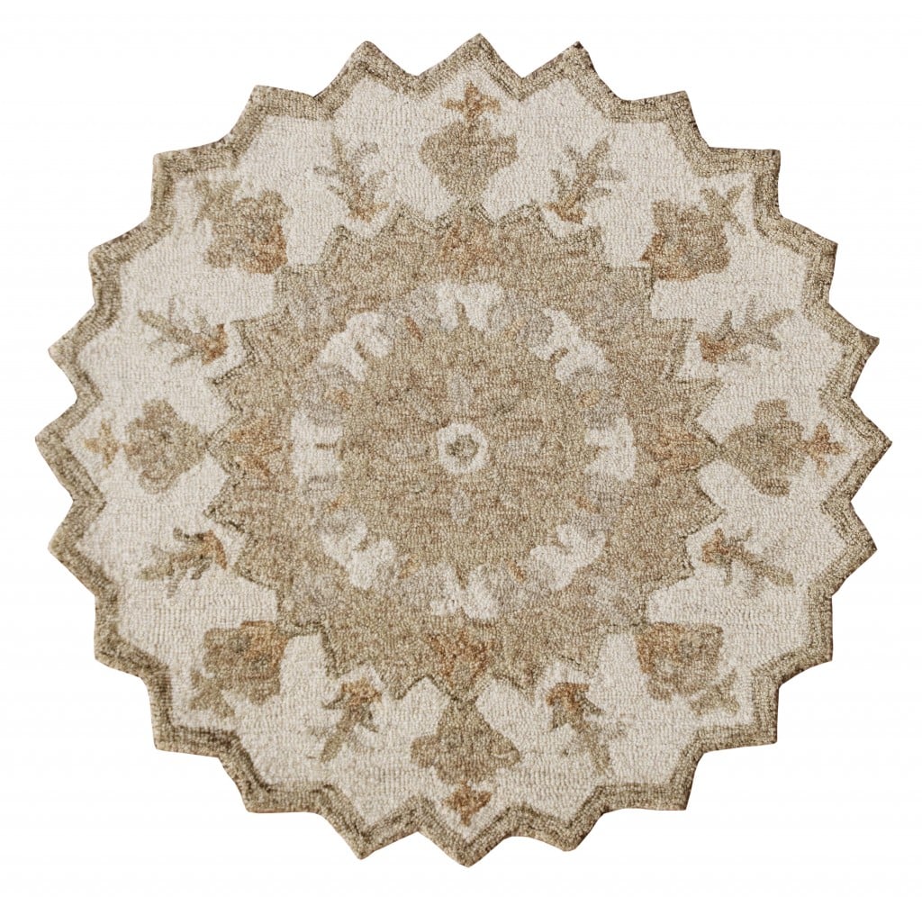 393717 3 ft. Round Tan Retro Modern Medallion Area Rug
