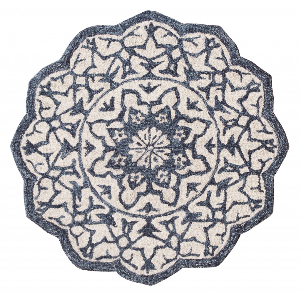 3 ft. Round Navy & White Decorative Area Rug