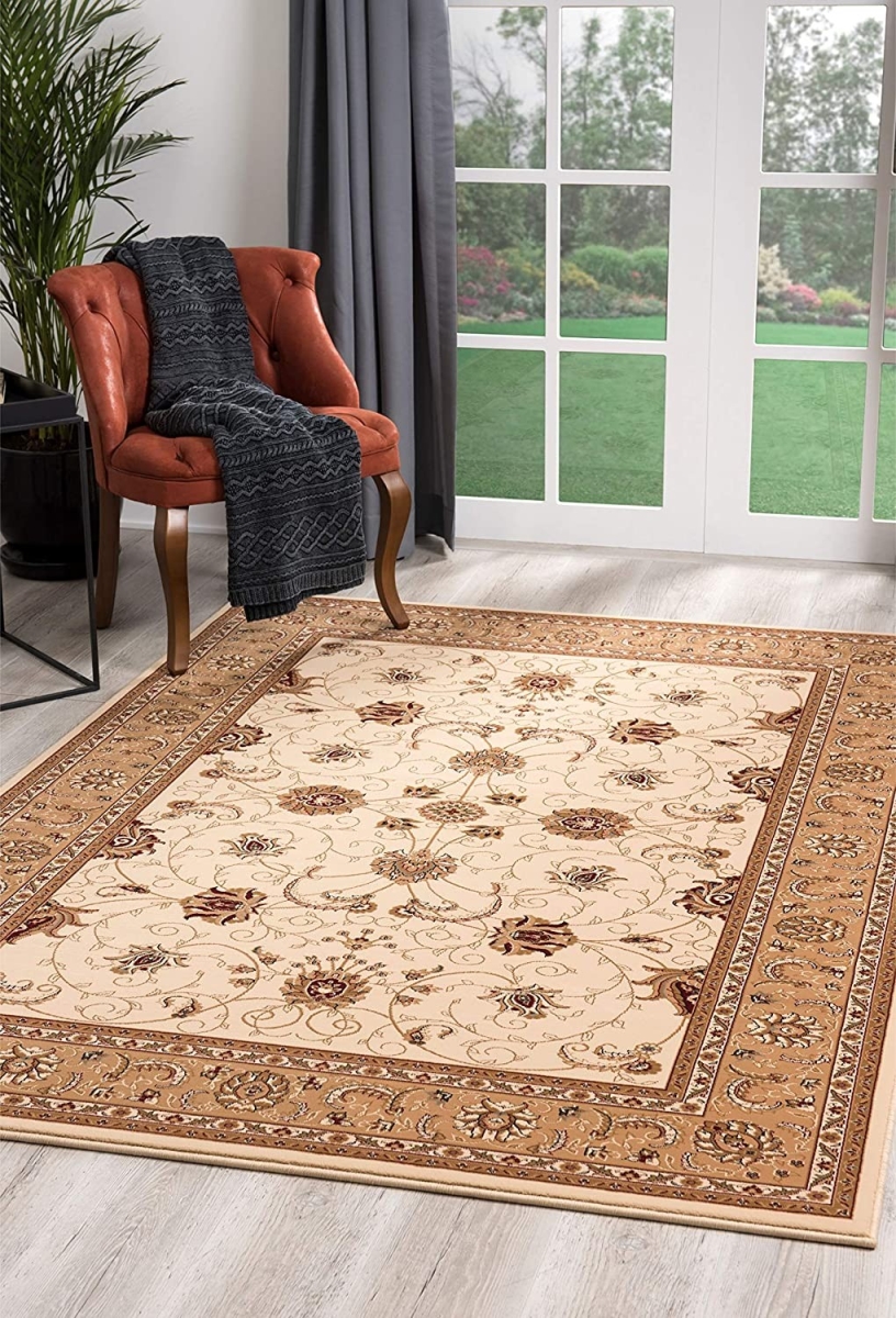 3 x 8 ft. Cream & Tan Ornate Border Runner Rug