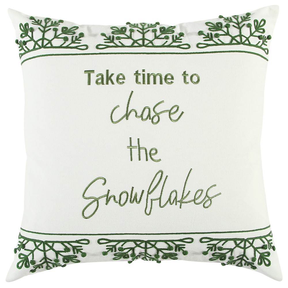 20 x 20 in. Chase the Snowflakes Green & White Decorative Throw Pillow