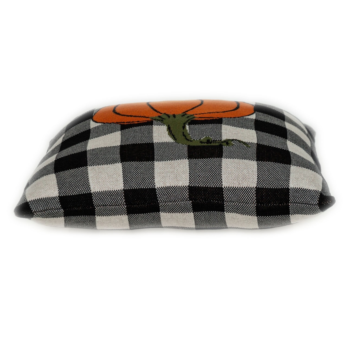 20 x 20 x 4 in. Black, White & Orange Buffalo Check Pumpkin Throw Pillow