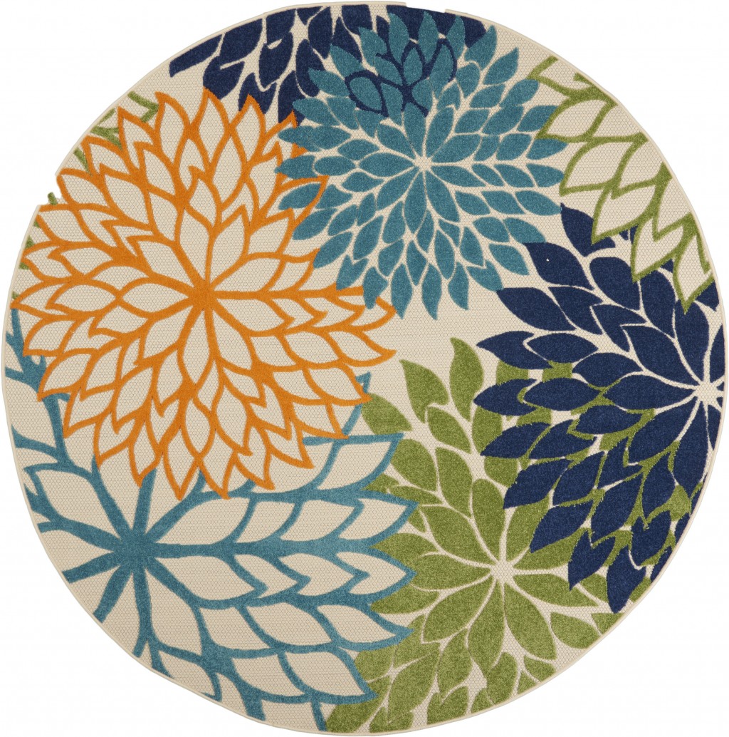 8 ft. Round Orange Floral Outdoor Area Rug