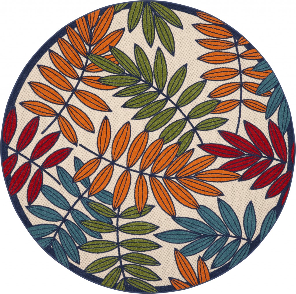 8 ft. Round Multi Color Leaves Indoor & Outdoor Area Rug