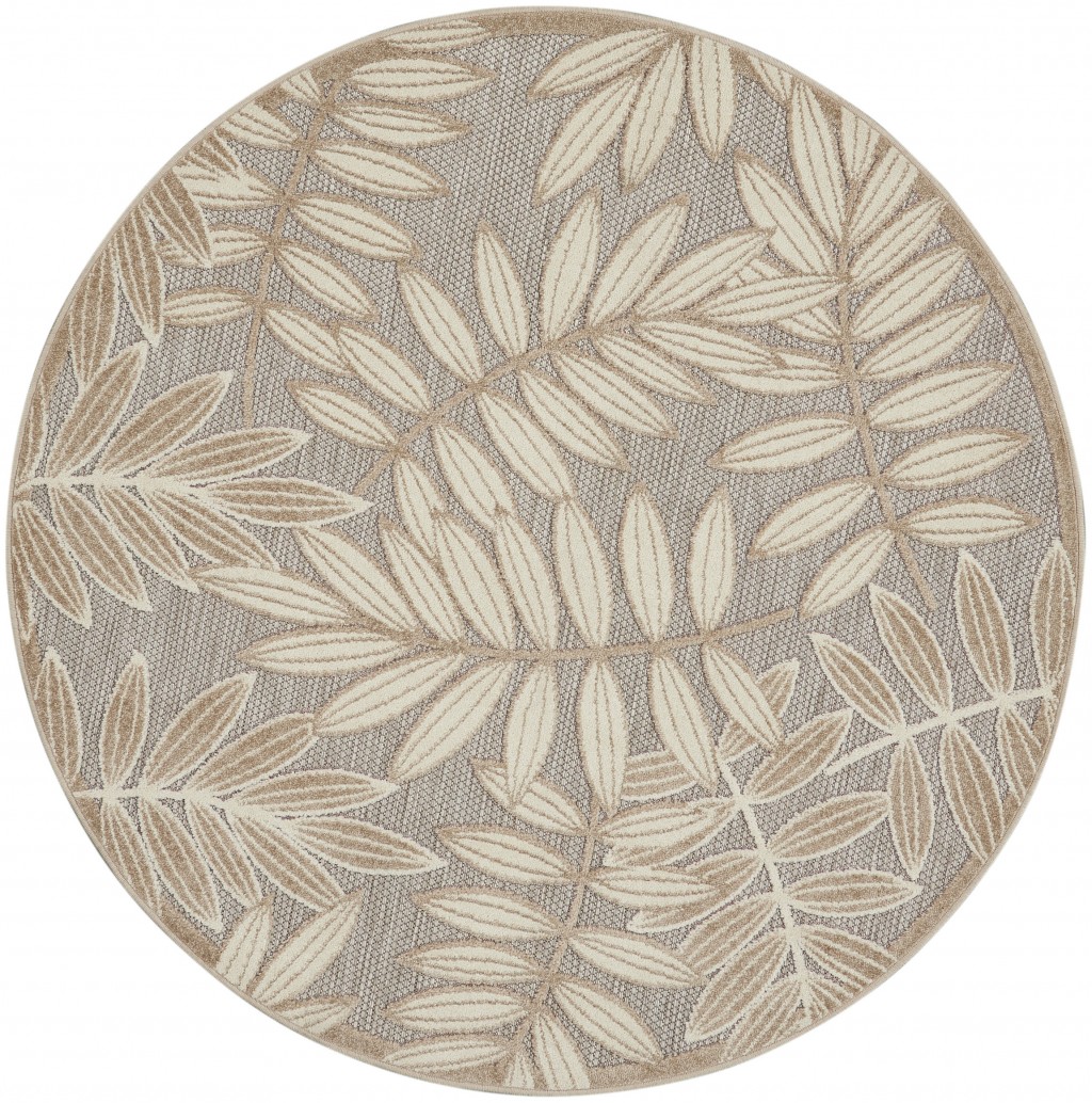 5 ft. 3 in. Leaves Indoor & Outdoor Round Rug, Natural