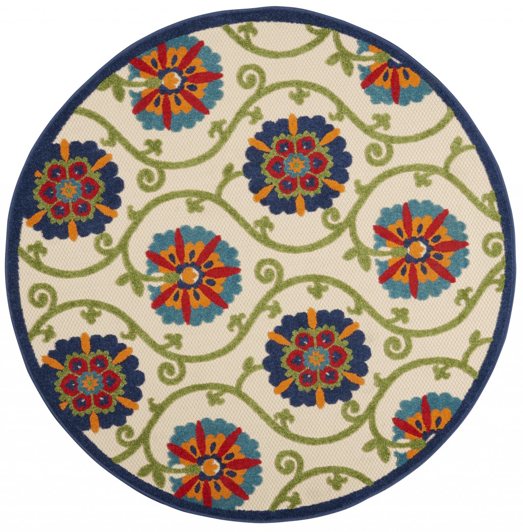 5 ft. Round Blue Vines Indoor & Outdoor Area Rug