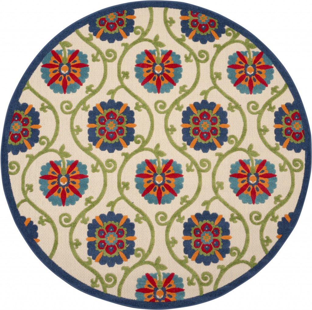 8 ft. Round Blue Vines Indoor & Outdoor Area Rug - Blue - 8'