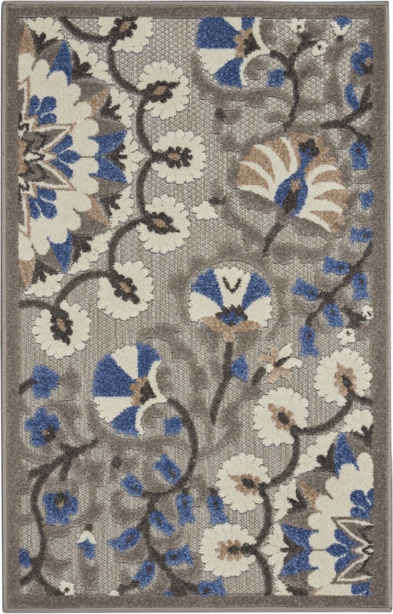 2 ft. 8 in. x 4 ft. Vines Indoor & Outdoor Rectangle Area Rug - Gray - Blue & Multi Color