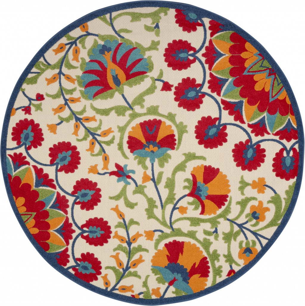 8 ft. Round Red & Multi Color Indoor & Outdoor Area Rug