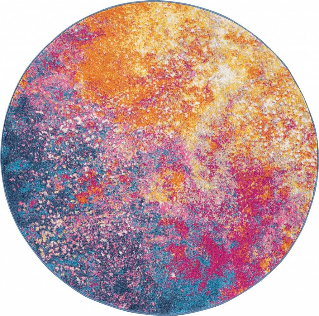 385378 4 ft. Round Abstract Brights Sunburst Area Rug