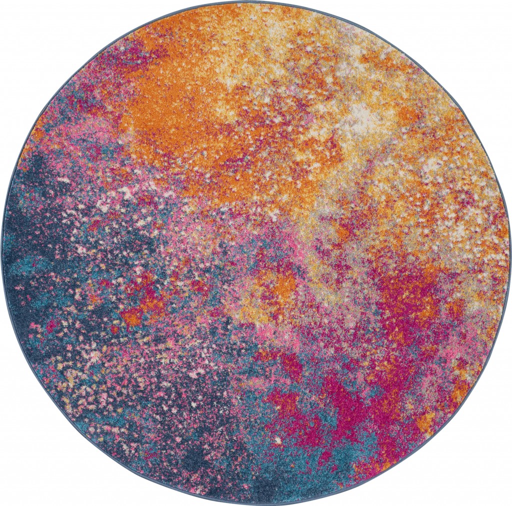 385383 8 ft. Round Abstract Brights Sunburst Area Rug