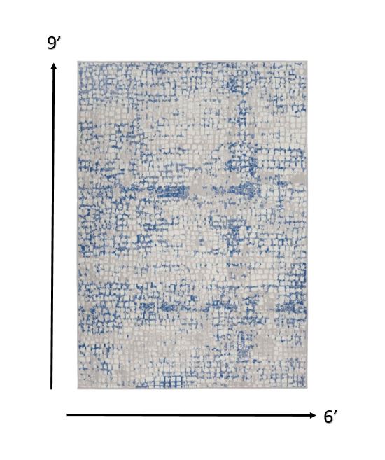 385855 6 x 9 ft. Gray & Blue Abstract Grids Area Rug