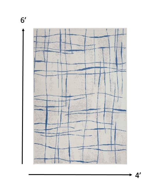 385862 4 x 6 ft. Ivory & Blue Irregular Grids Area Rug -  HomeRoots
