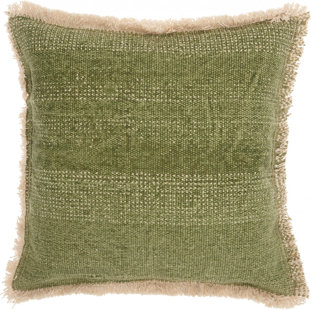 Picture of HomeRoots 385971 Deep Green Fringed Throw Pillow