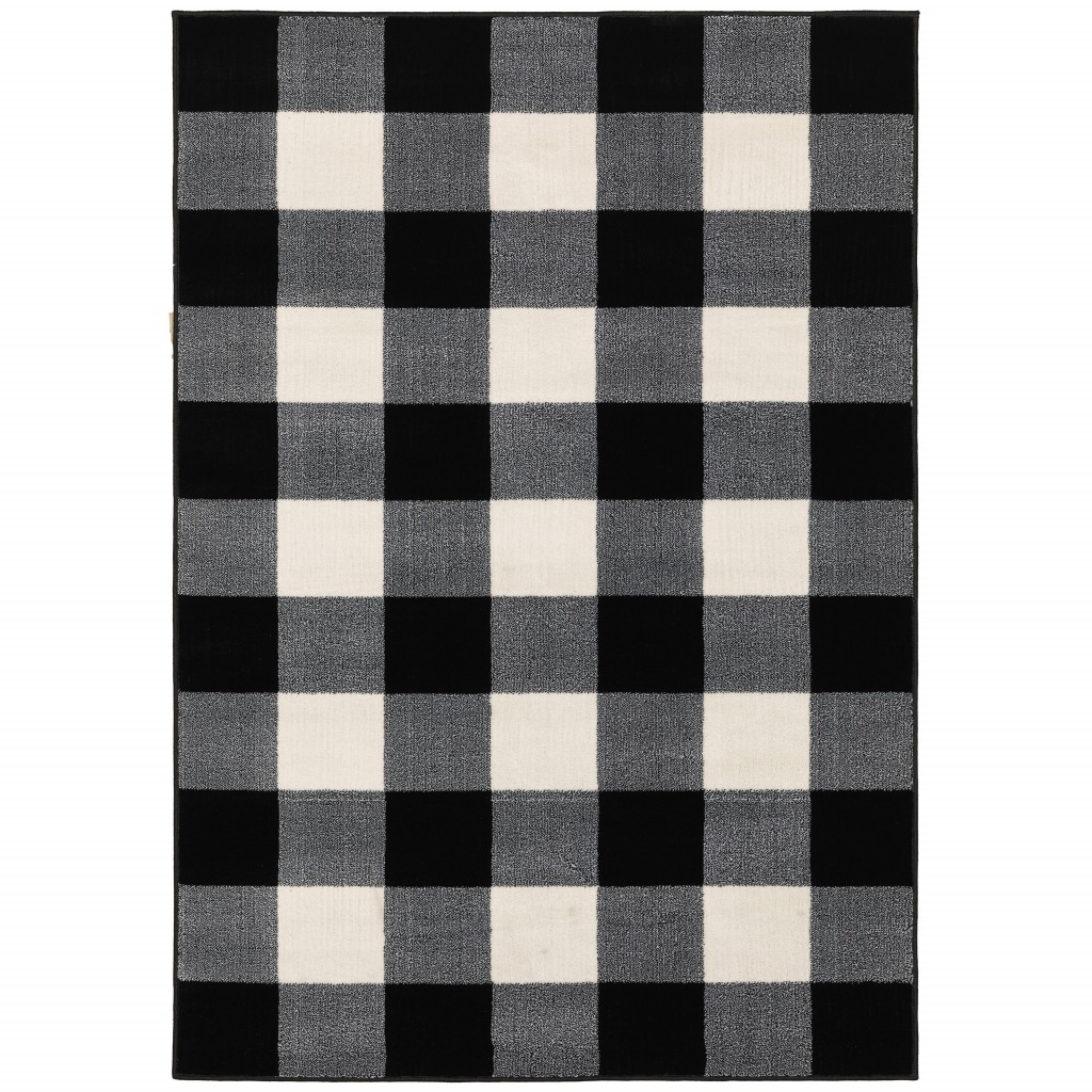 388070 10 x 13 ft. Black Monochromatic Gingham Pattern Indoor Area Rug
