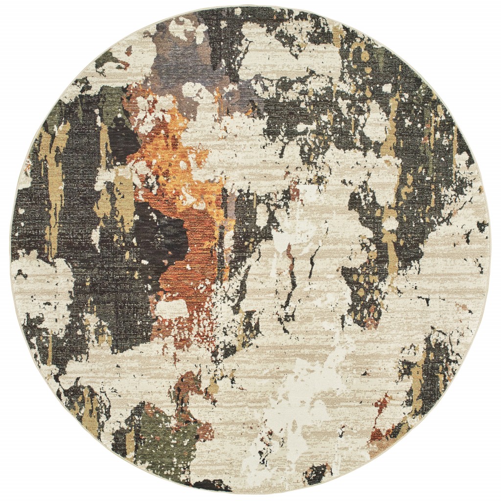 388073 8 ft. Round Abstract Weathered Beige & Gray Indoor Area Rug