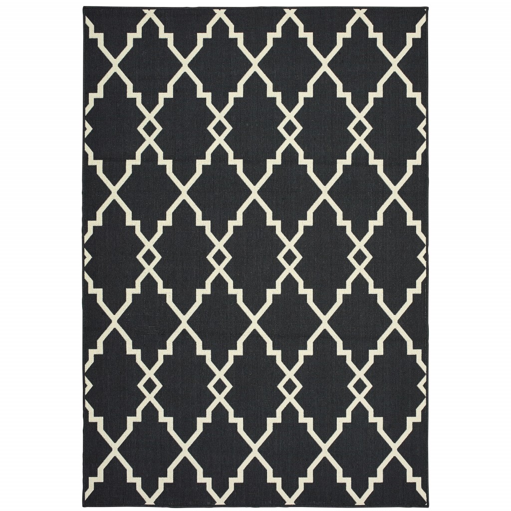 389532 4 x 6 ft. Black & Ivory Trellis Indoor & Outdoor Area Rug
