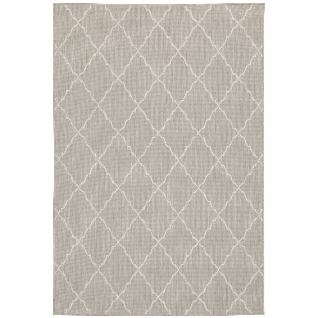 389552 10 x 13 ft. Gray & Ivory Trellis Indoor & Outdoor Area Rug