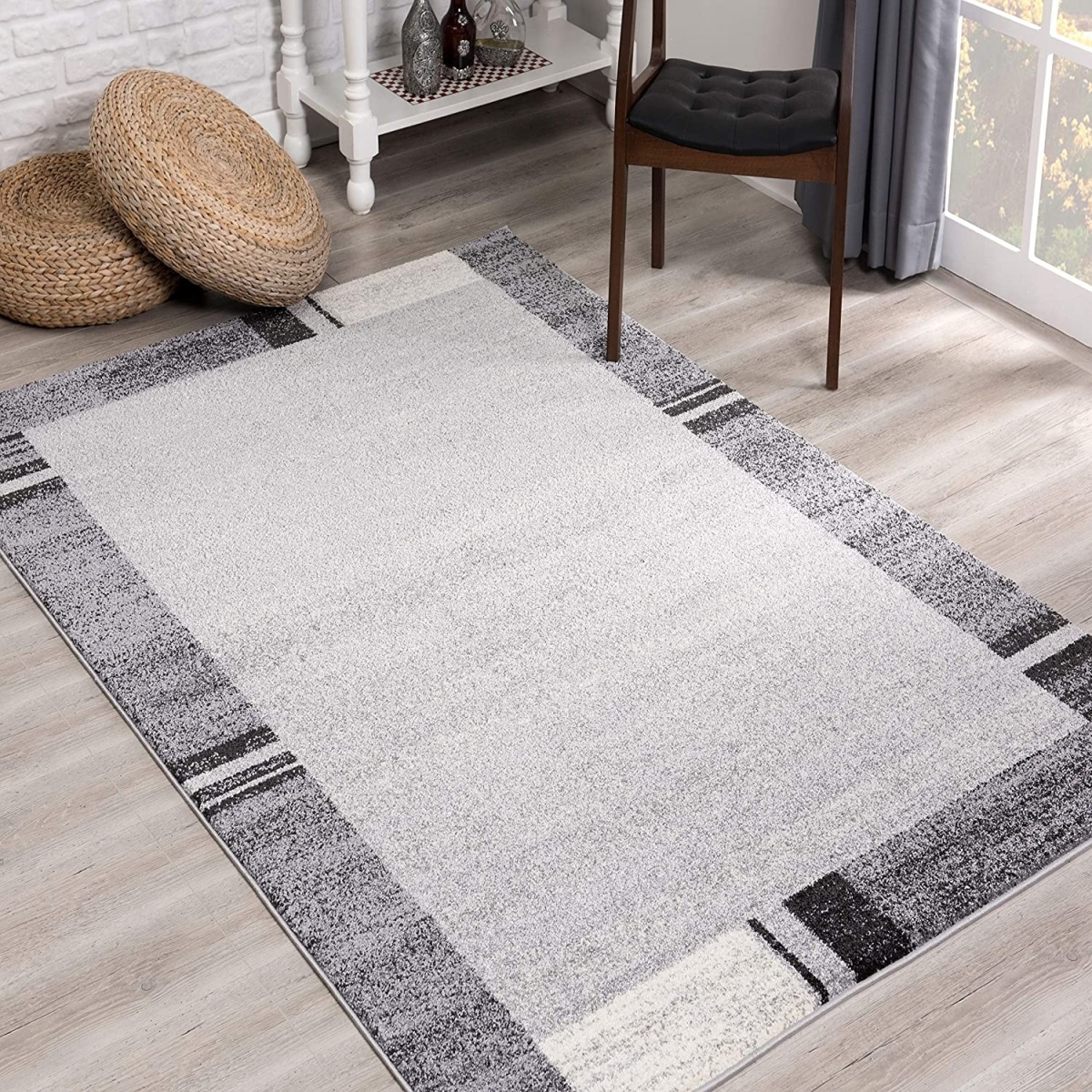 5 x 8 ft. Gray Modern Bordered Area Rug