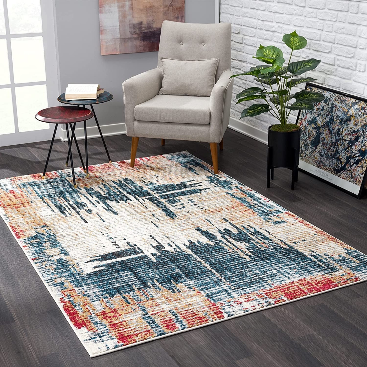 4 x 6 ft. Mod Distressed Area Rug, Blue & Red