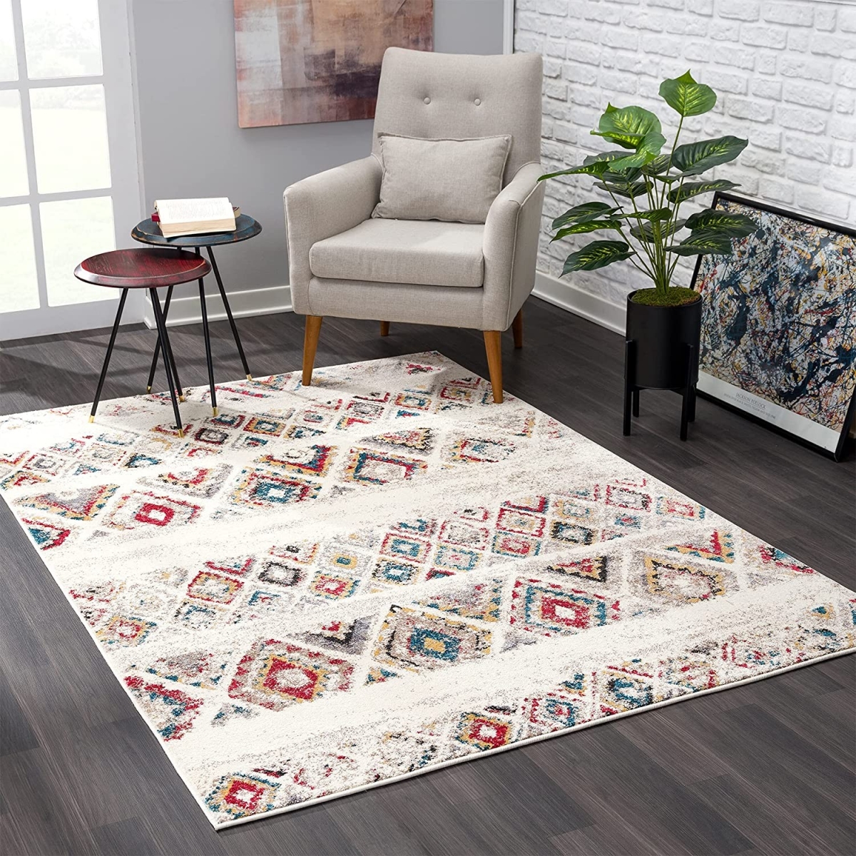 Abstract Geo Diamonds Area Rug - Cream - 8 x 11 ft.