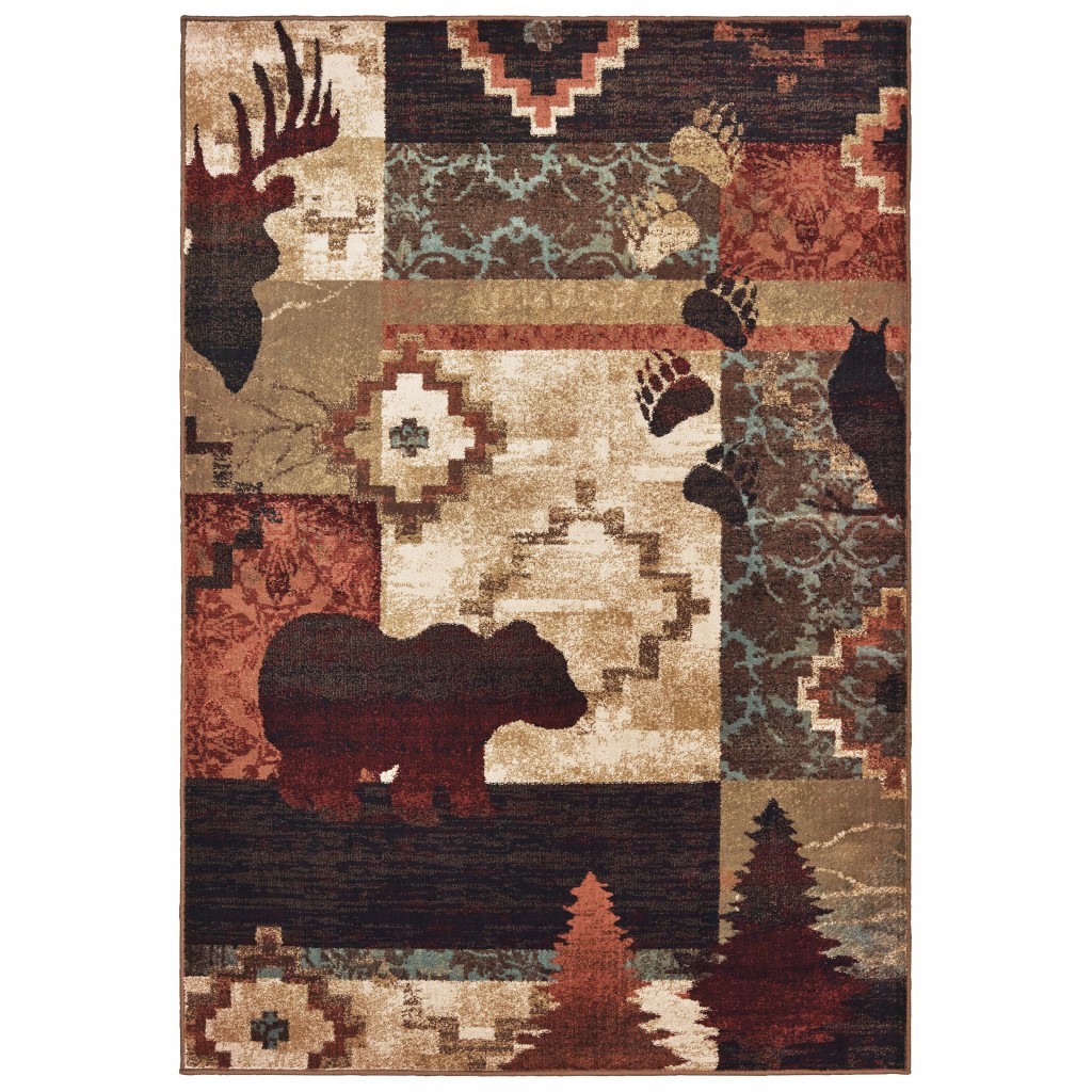 5 x 7 ft. Rustic Brown Animal Lodge Area Rug - Brown - 5' x 7'