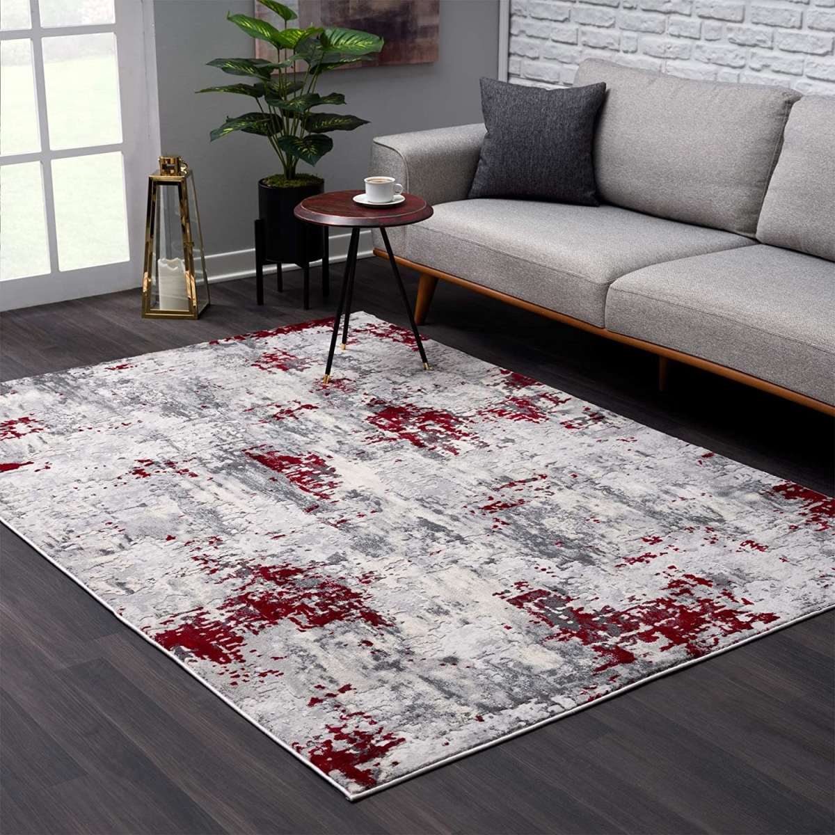 Modern Abstract Area Rug - Red & Gray - 3 x 5 ft.