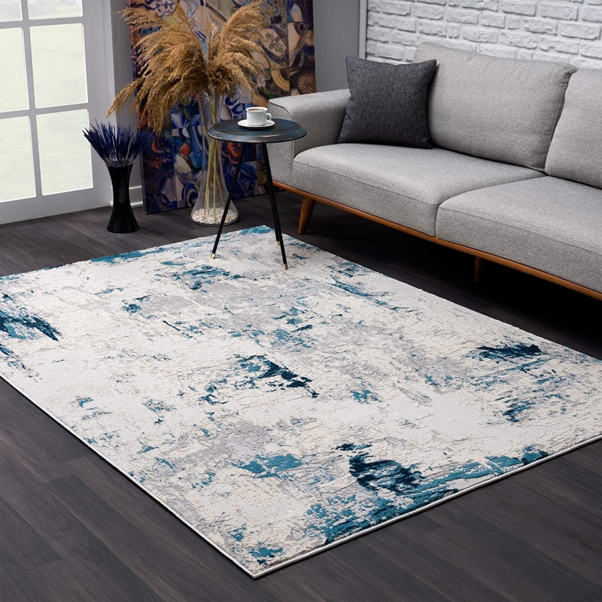 390477 4 x 6 ft. Abstract Strokes Area Rug, Blue & Ivory