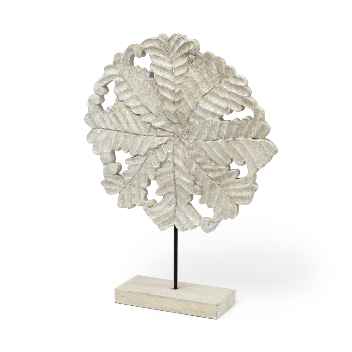 392425 Wood & Metal Floral Decor Sculpture, White