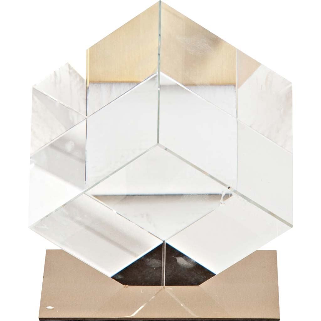 6 in. Optical Clear Glass Cube & Gold Sculpture