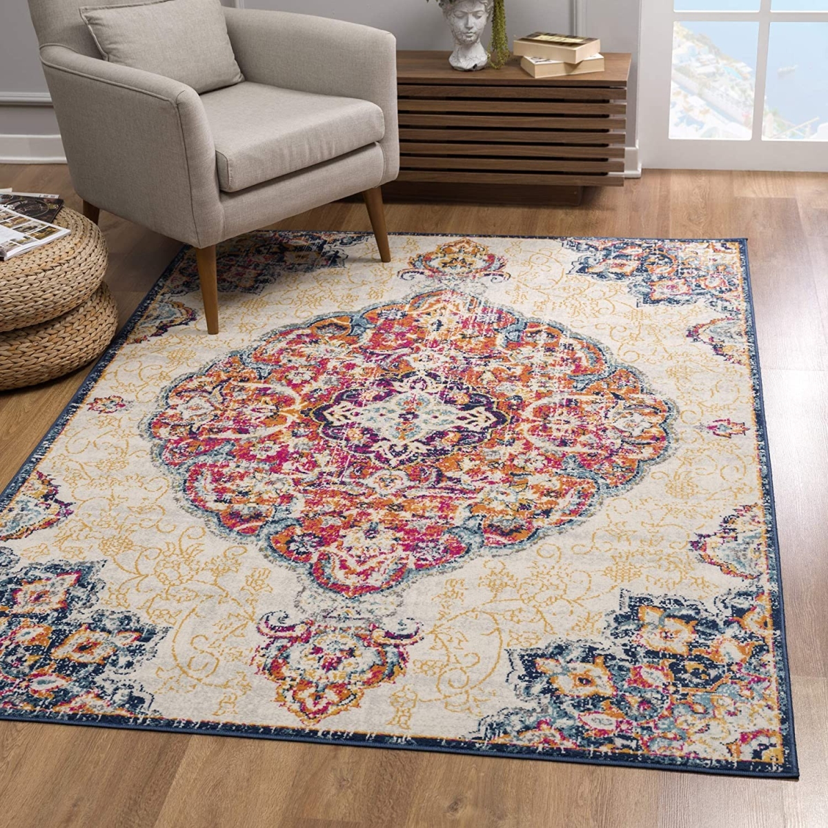 2 x 4 ft. Cream Decorative Medallion Area Rug