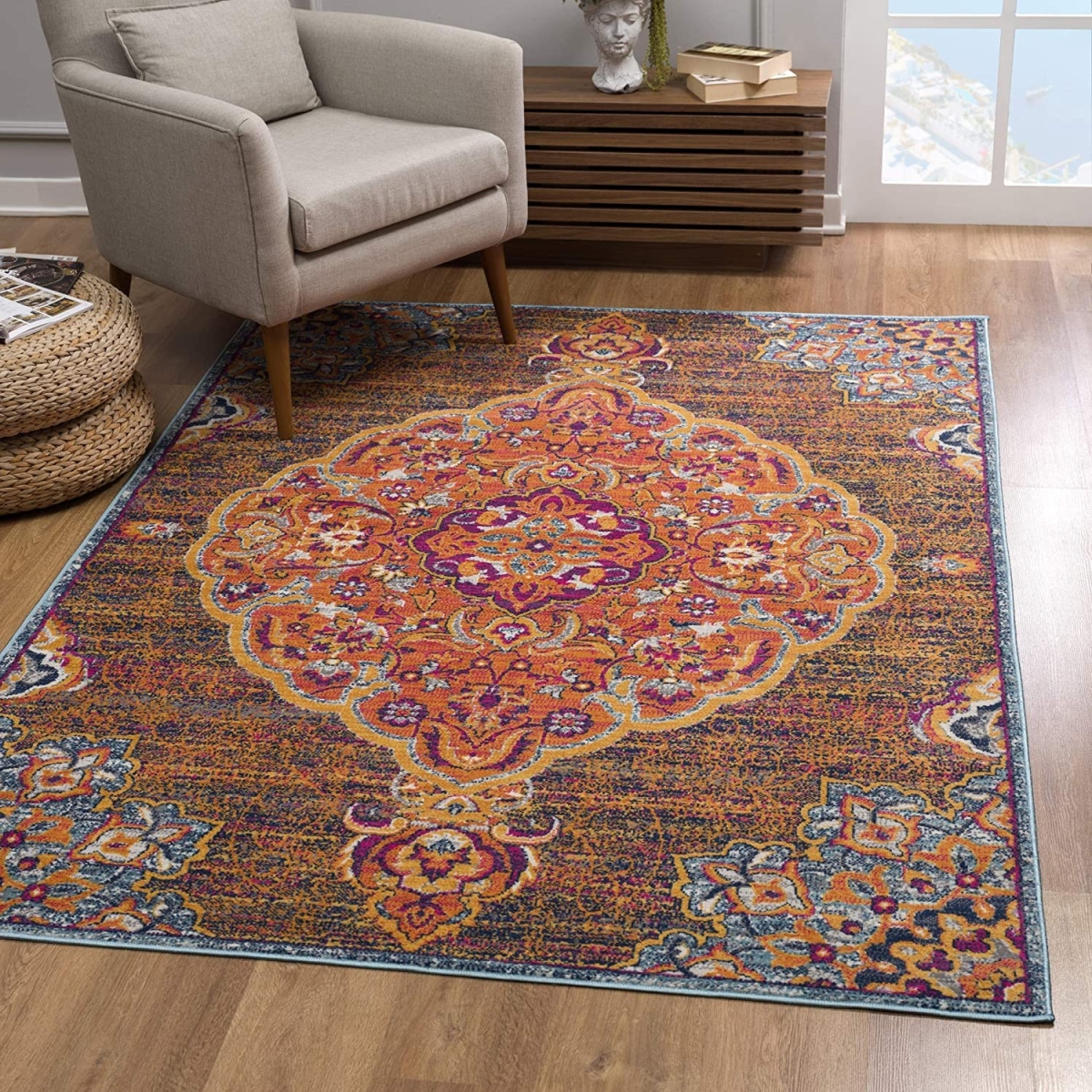 8 x 11 ft. Rustic Orange Medallion Area Rug