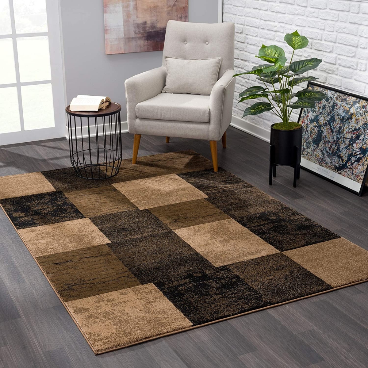 393786 4 x 6 ft. Brown Geometric Blocks Area Rug