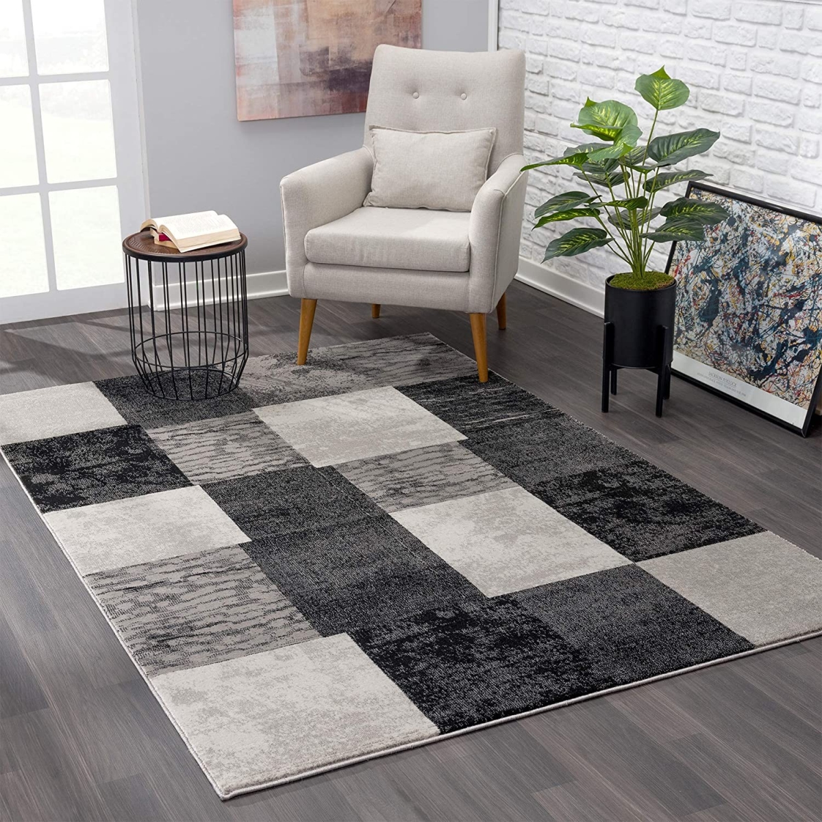 393791 2 x 10 ft. Gray Geometric Blocks Runner Rug