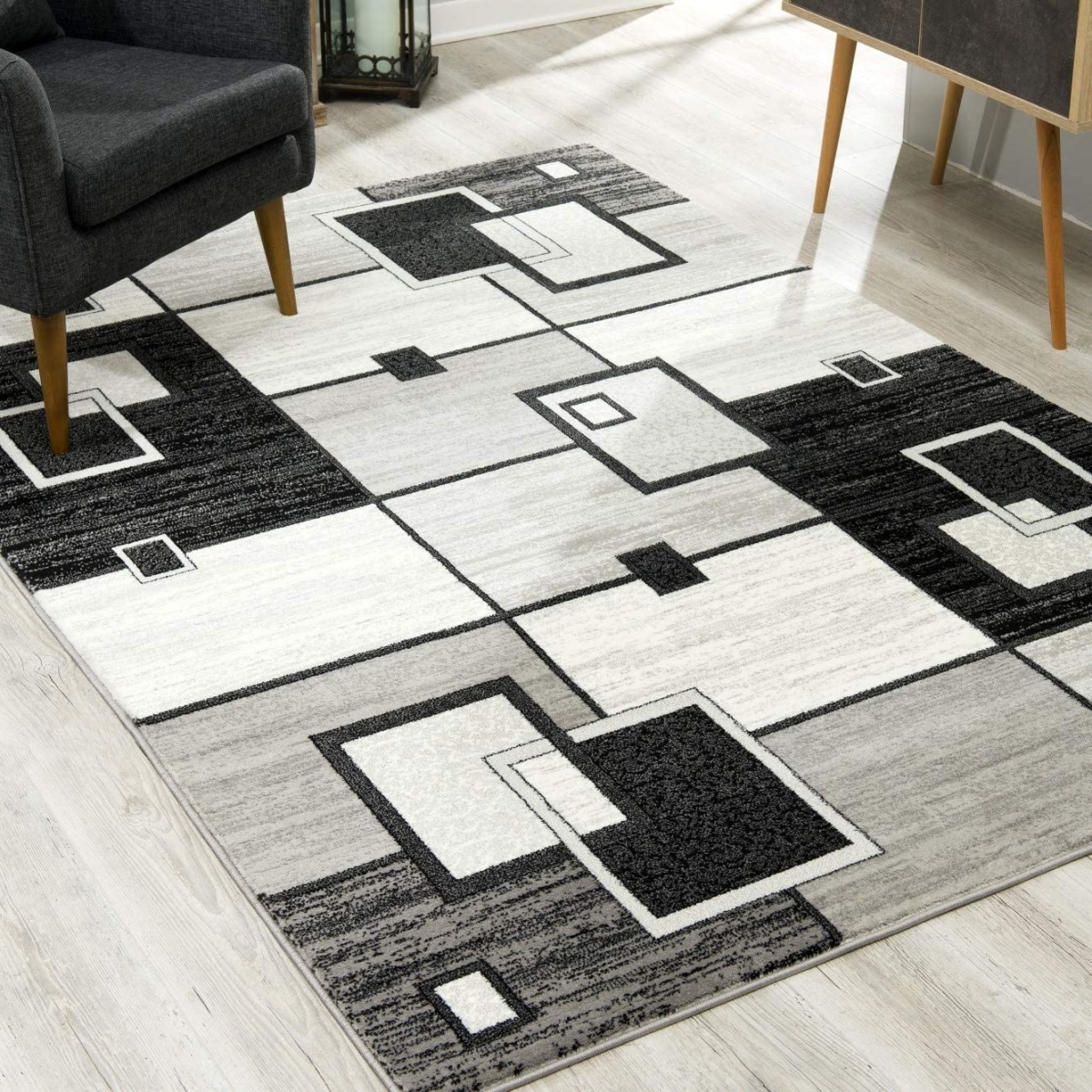 393837 5 x 8 ft. Asymmetric Blocks Rectangle Area Rug, Gray
