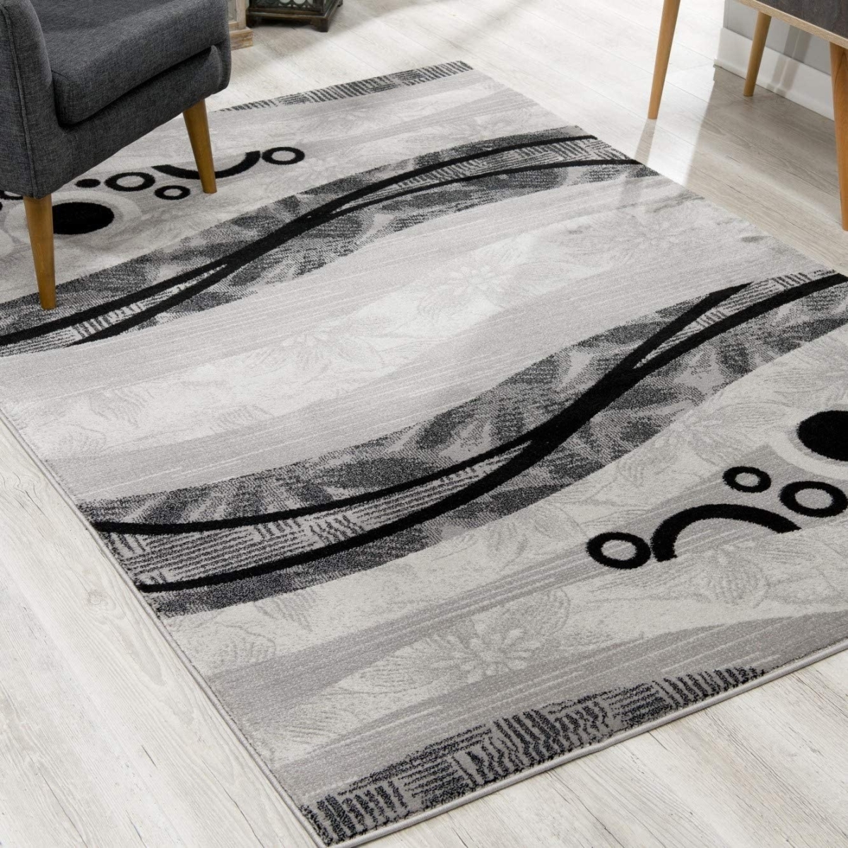 393852 7 x 9 ft. Gray & Black Abstract Waves Area Rug