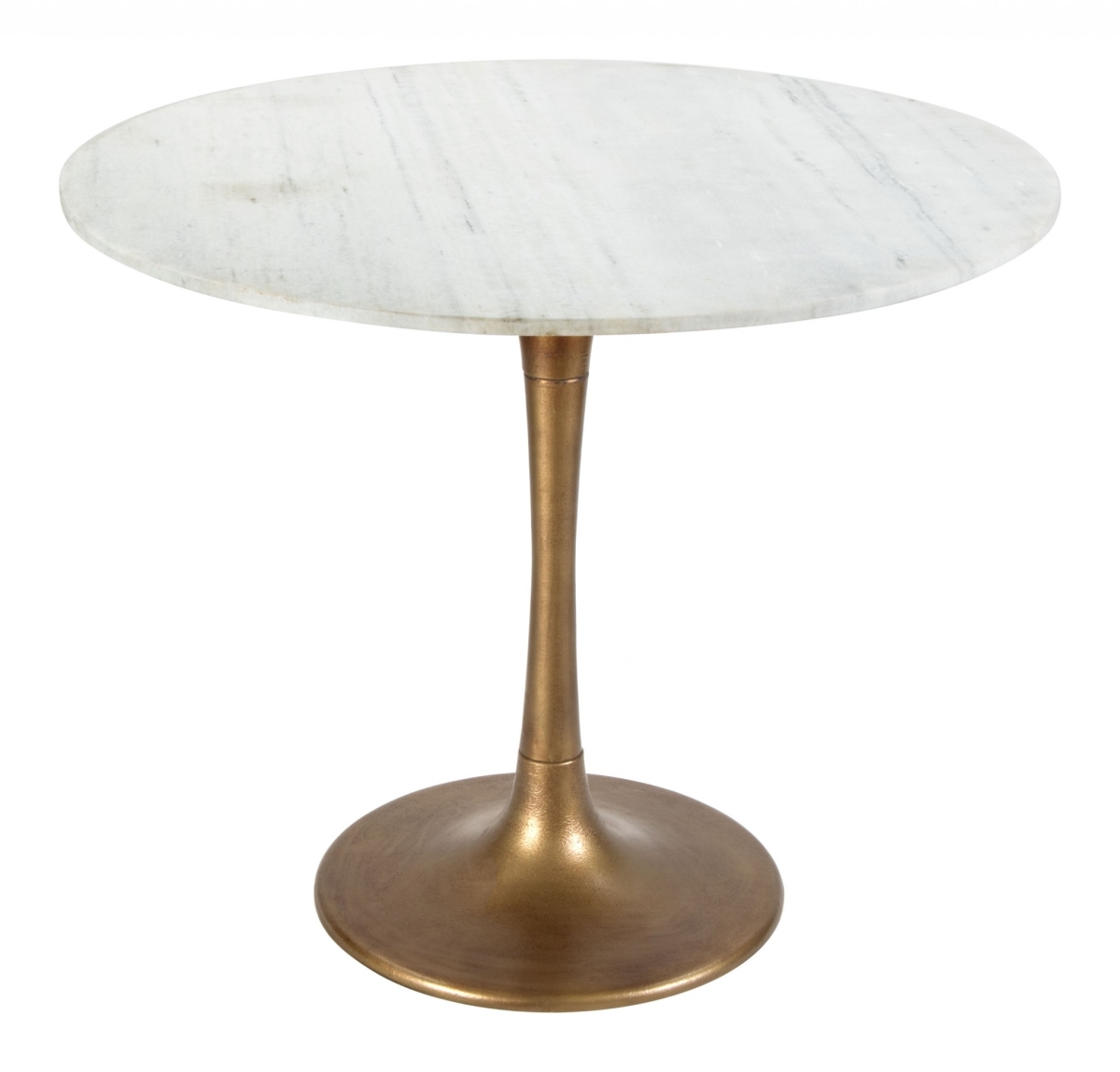 394606 Modern Marble & Burnished Pedestal Bistro Table, White & Gold