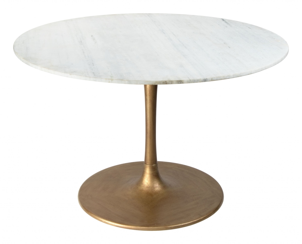 White Marble & Gold Round Pedestal Dining Table