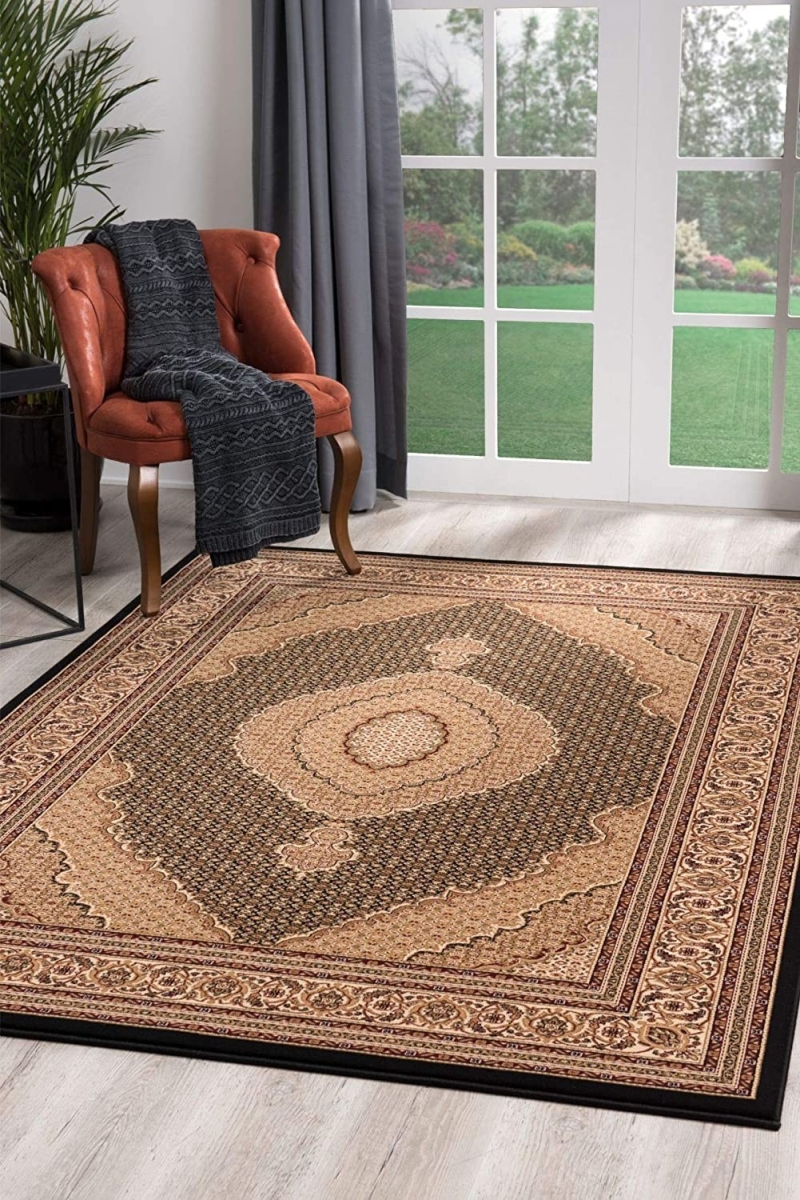 2 x 20 ft. Black & Beige Medallion Runner Rug