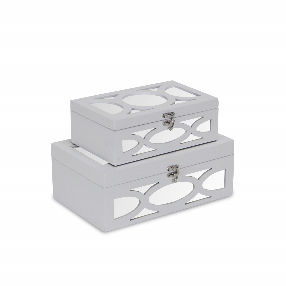 4.5 x 11.75 x 7.5 in. White Oval Scroll Mirror Jewelry Storage Box - Set of 2