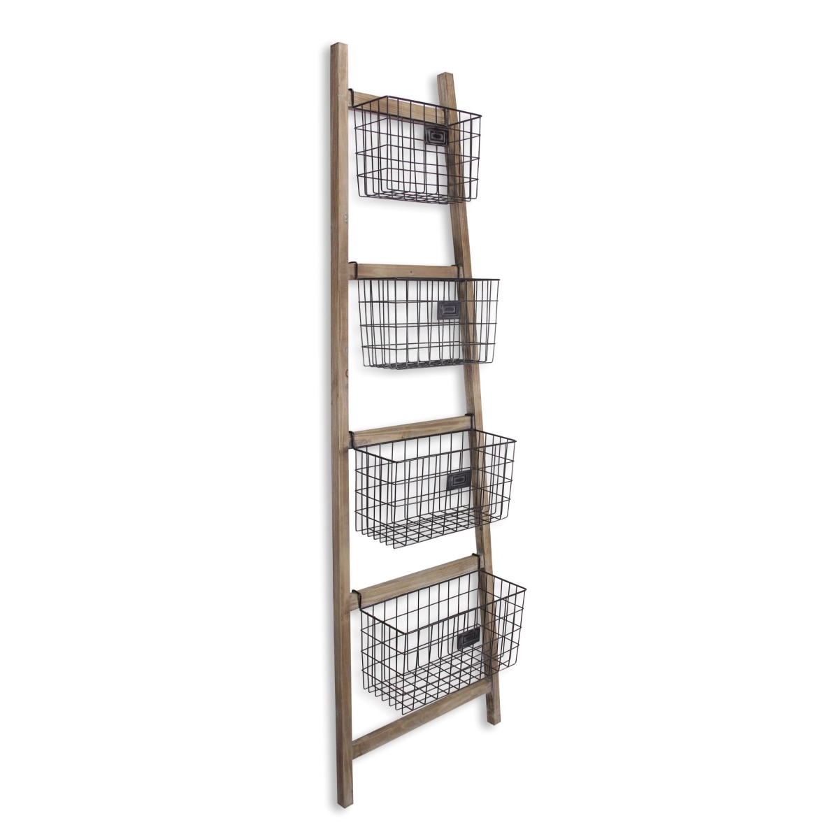 Picture of HomeRoots 399700 Wooden Storage Ladder with 4 Baskets, Brown