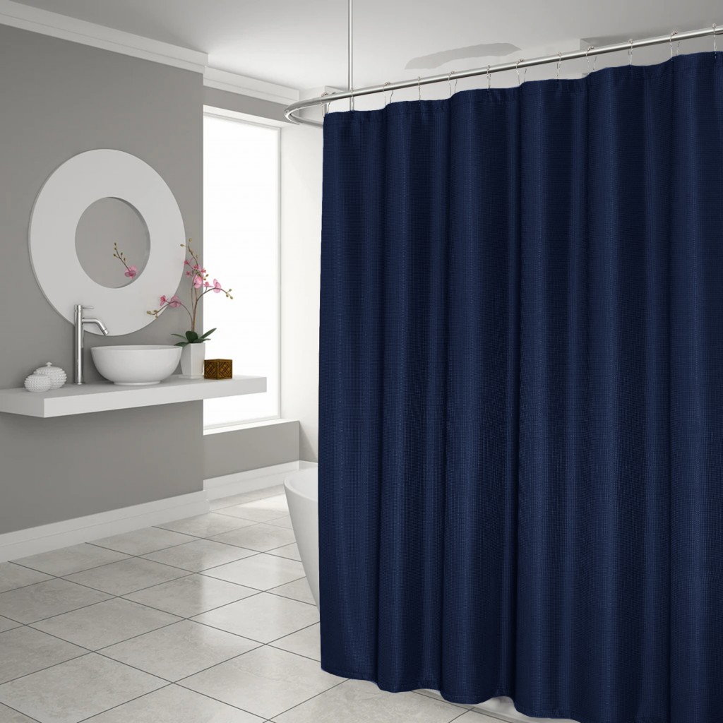 72 x 70 x 1 in. Luxurious Navy Waffle Weave Shower Curtain